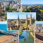 Collage of UK cities including London, Edinburgh, Cambridge, Brighton, and Manchester