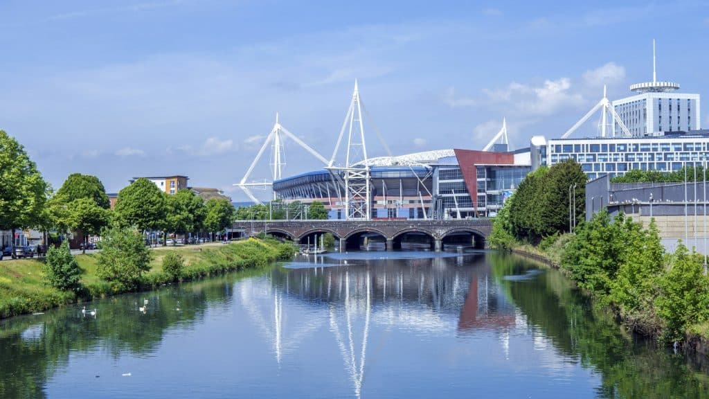 Photo of a Principality Stadium in Cardiff overlooking River Taff